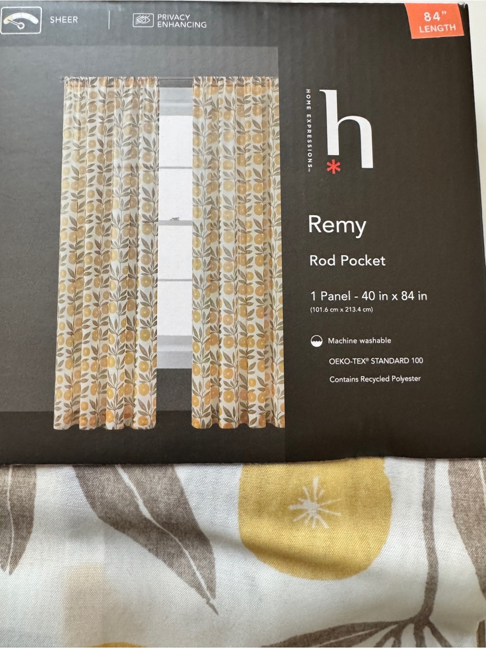 Remy Sheer Rod Pocket Curtain Panel in Yellow and White Leaf Print Qty 2